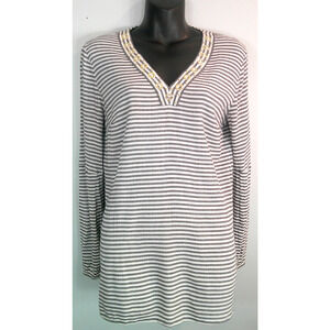 Michael Kors Striped V-neck Women's Small Long Sleeve Blouse Gold Embellishments